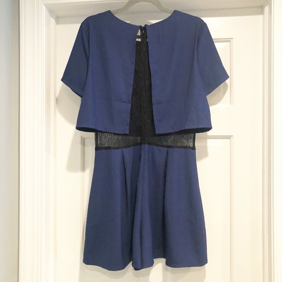 ASTR Black Lace Midriff Inset Stretch Romper Navy Blue L NWT - Picture 12 of 12